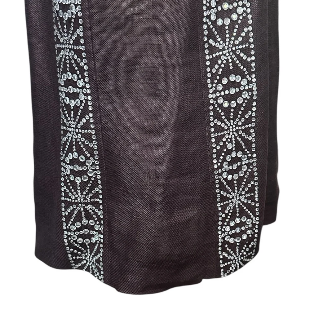 Tory Burch Linen and Crystal Brown Sleeveless Blouse Size 10